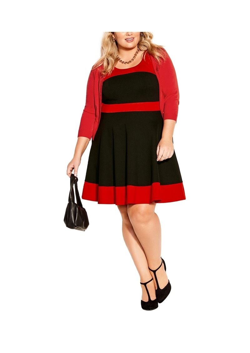 City Chic Plus Size Retro Style Splice Dress - Black/red