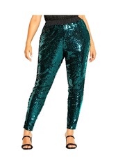 City Chic Plus Size Sequin Party Pant - Emerald