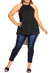 City Chic Halter Pleat High/Low Tunic Top in Black at Nordstrom
