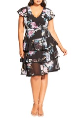 City Chic Summer Blooms Tiered Ruffle Dress