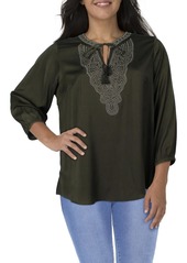 City Chic Plus Womens Embellished Front Tie Blouse