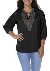 City Chic Plus Womens Embellished Front Tie Blouse