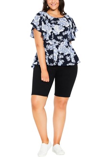 City Chic Plus Womens Floral Print Flutter Sleeves Blouse