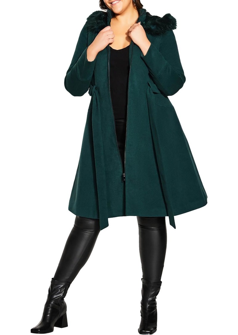 City Chic Womens Belted Cold Weather Parka Coat