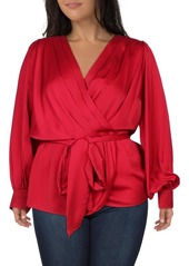 City Chic Womens Pleated Satin Peplum Top