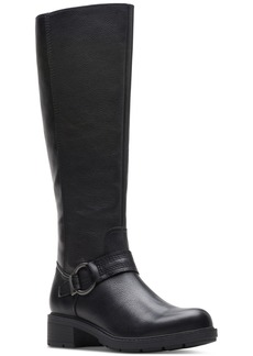 Clarks Hearth Rae Harness Buckled Strap Riding Boots - Black Leather