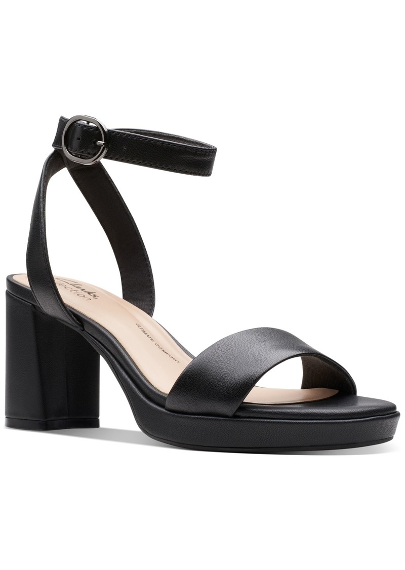 Clarks Women's AmberLyn Bay Ankle-Strap Block-Heel Sandals - Black Leather