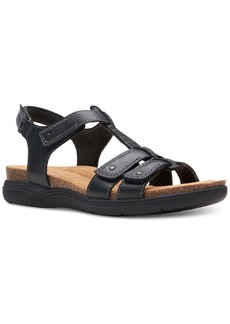 Clarks Women's April Cove Studded Strapped Comfort Sandals - Black Leat