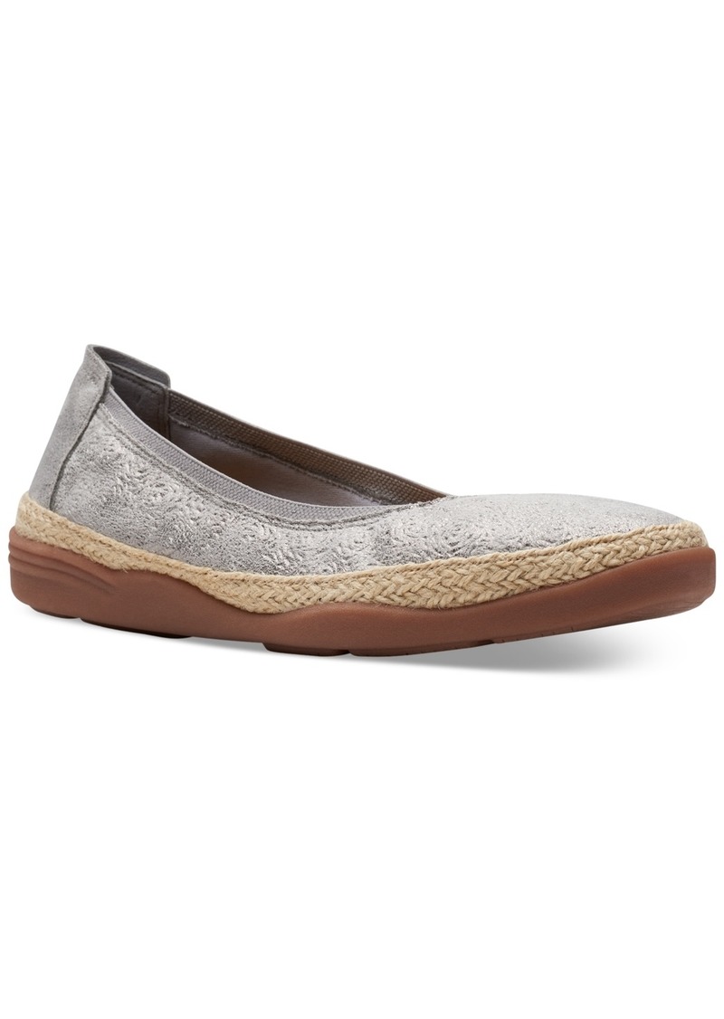 Clarks Women's Elaina Rae Textured Jute-Trim Flats - Pewter Metallic