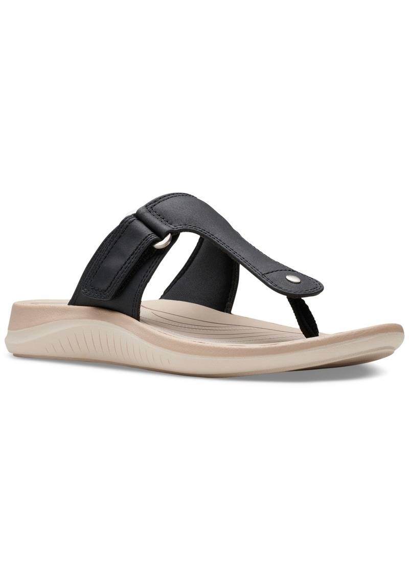 Clarks Women's Glide Walk T-Strap Slip-On Thong Sandals - Black