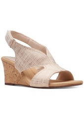 Clarks Women's Kyarra Aster Cutout Wedge Sandals - Sand Metallic Leather