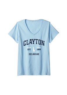 Clayton Delaware DE Vintage Athletic Navy Sports Souvenir V-Neck T-Shirt