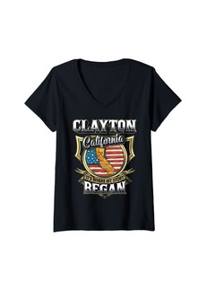 Womens Clayton California USA Flag 4th Of July V-Neck T-Shirt