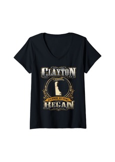 Womens Clayton Delaware Hometown Where MY Story Began V-Neck T-Shirt