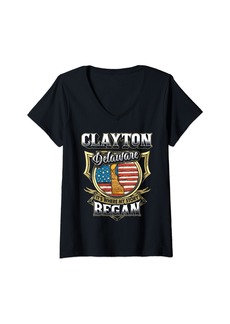 Womens Clayton Delaware USA Flag 4th Of July V-Neck T-Shirt