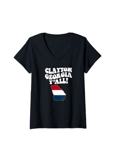 Womens Clayton Georgia Y'all GA Southern Vacation V-Neck T-Shirt