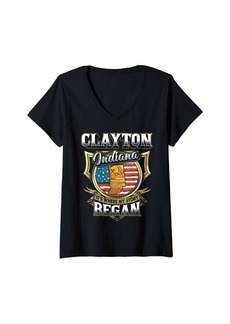 Womens Clayton Indiana USA Flag 4th Of July V-Neck T-Shirt