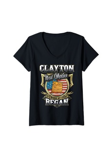Womens Clayton New Mexico USA Flag 4th Of July V-Neck T-Shirt