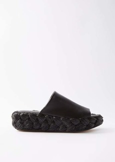 Clergerie - Axel Leather And Raffia Platform Slides - Womens - Black