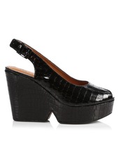 Clergerie Dylan 4 Croc-Embossed Leather Slingback Wedges