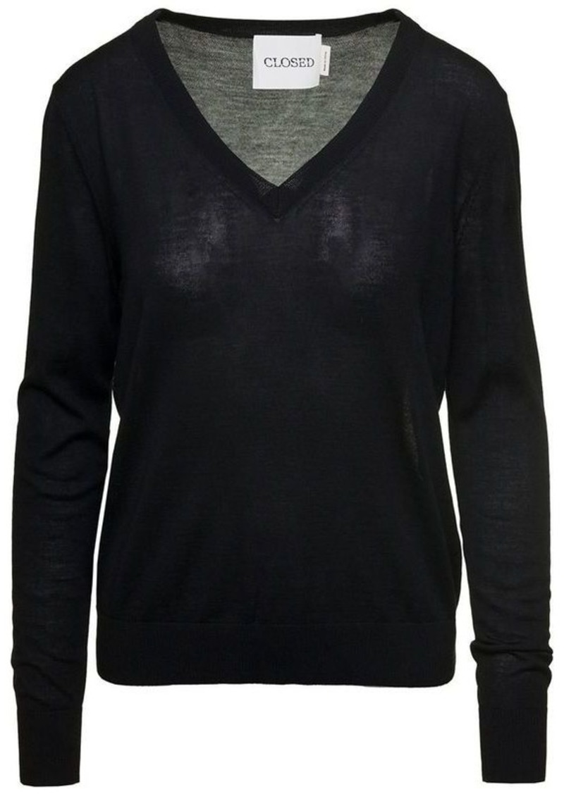 CLOSED Black Pullover with V Neckline and Long Sleeves in Wool Woman