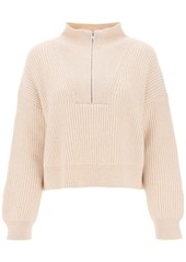 Closed cropped sweater with partial zipper placket