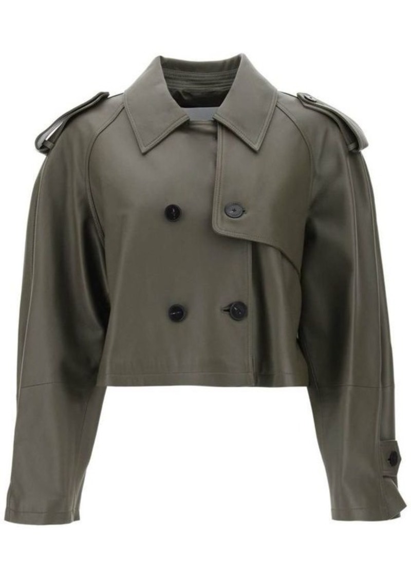 Closed cropped trench coat in lamb leather