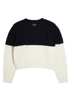 Club Monaco Colorblock Mixed Stitch Wool Crewneck Sweater in Black White at Nordstrom