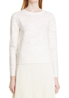 Club Monaco Floral Jacquard Cotton Blend Sweater in White at Nordstrom