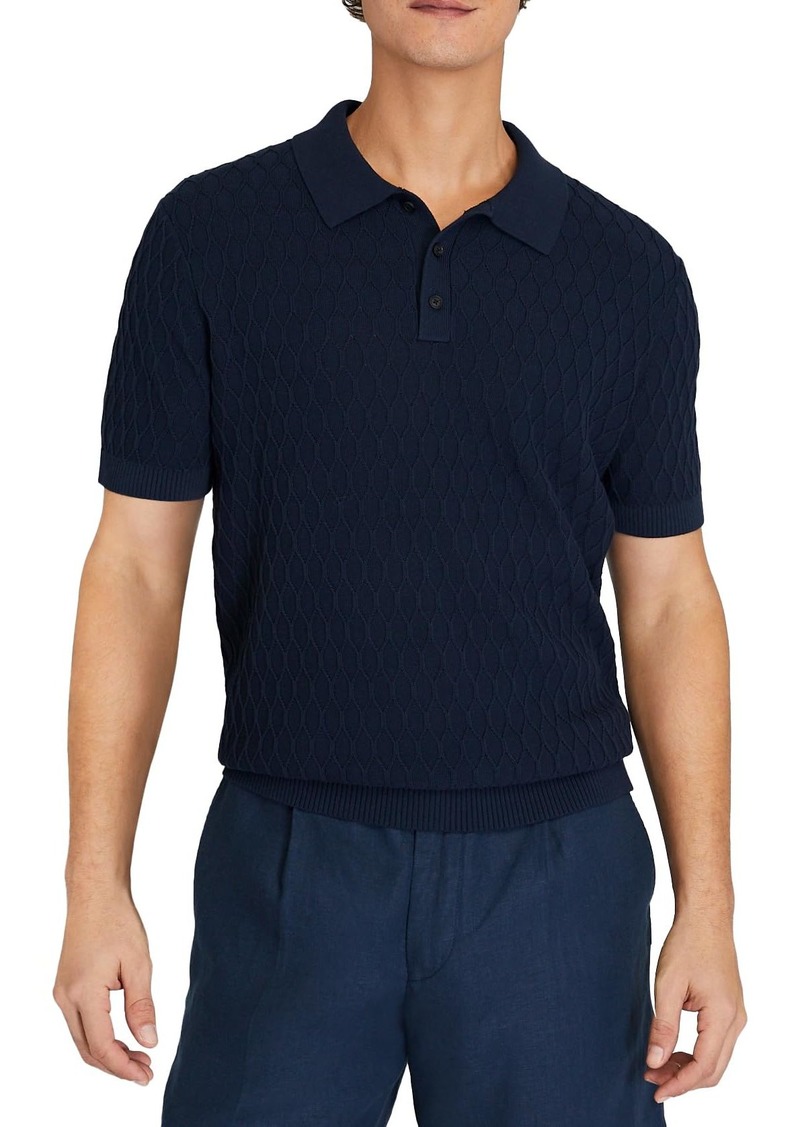 Club Monaco Men's Plaited Diamond SS Polo Navy Mix/BLEU Marine