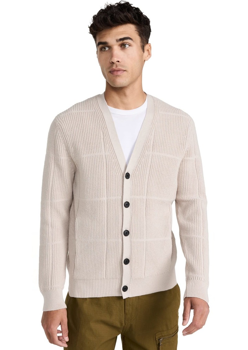 Club Monaco Men's Rib Grid Cardigan  Tan L