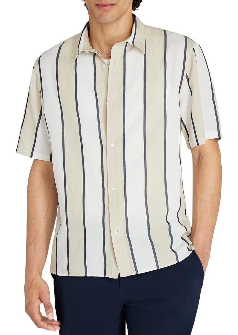 CLUB MONACO Men's Short Sleeve Cabana Stripe Shirt Lt.Beige Mix/Beige