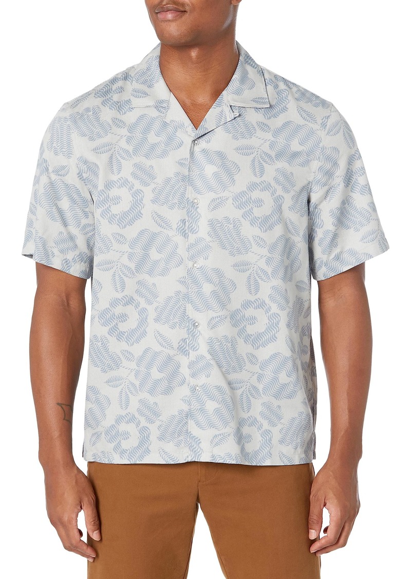 Club Monaco Men's Short Sleeve Floral Camp Collar Shirt