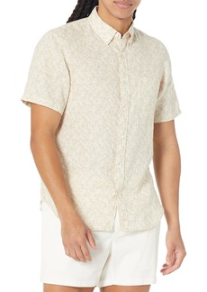 Club Monaco Men's Short Sleeve Linen Deco Print Shirt
