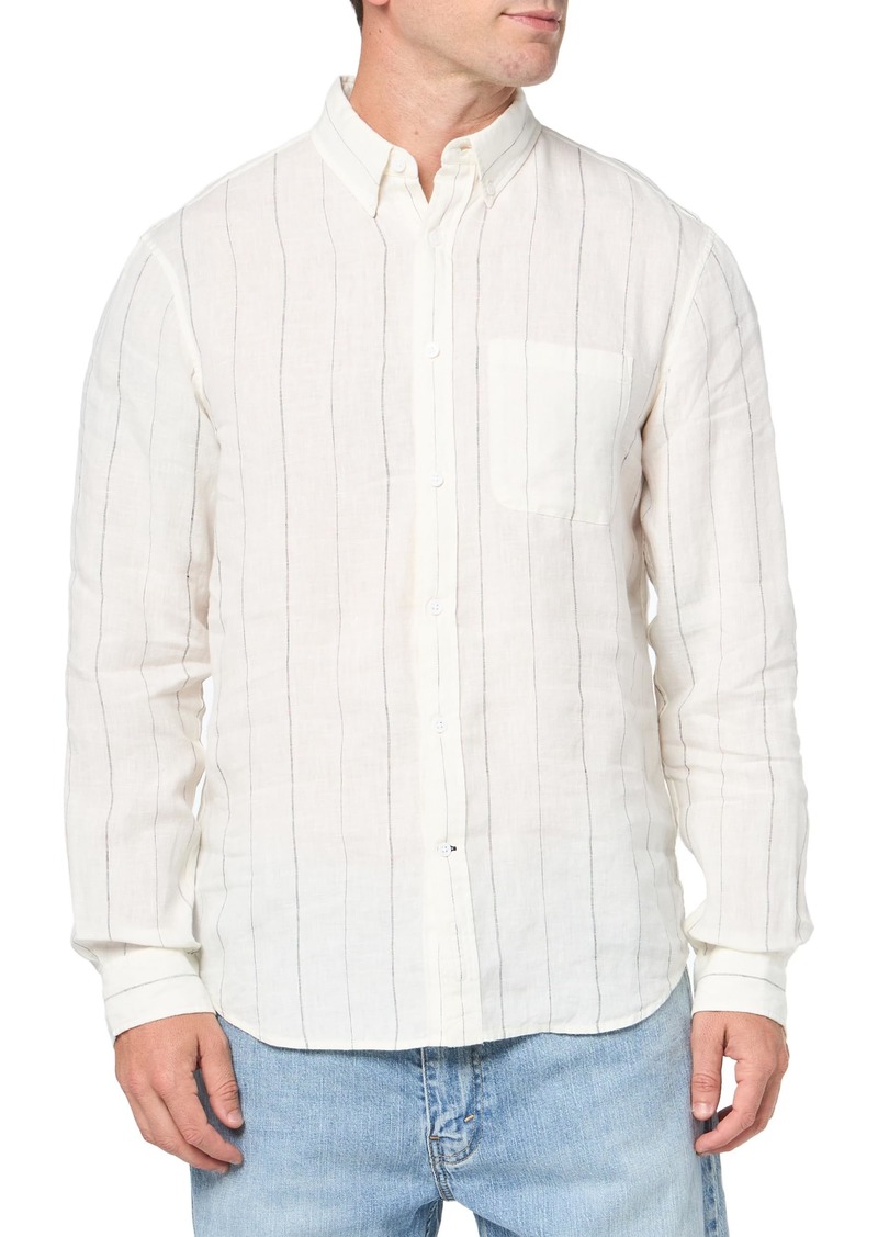 Club Monaco Men's Wide Stripe Linen Shirt  XS