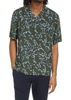 Club Monaco Print Short Sleeve Button-Up Shirt in Olive at Nordstrom