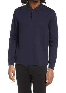 Club Monaco Refined Long Sleeve Cotton Polo in Dried Sage at Nordstrom