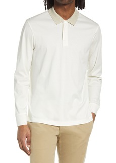 Club Monaco Refined Long Sleeve Cotton Polo in Egret at Nordstrom