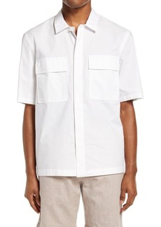 Club Monaco Utility Short Sleeve Button-Up Shirt in White at Nordstrom