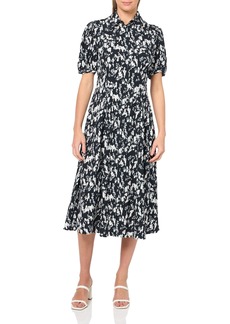 CLUB MONACO Women's Pintuck Midi Shirt Dress White-Black/Blanc-Noir