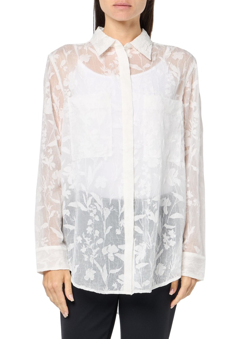 CLUB MONACO Women's Sheer Floral Button Down Shirt