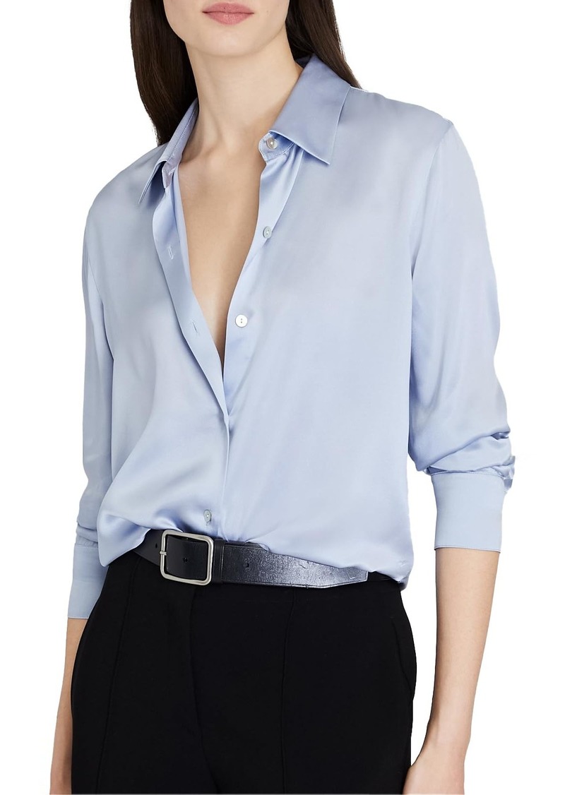 CLUB MONACO Women's Silk Charmeuse Button Down Shirt Lt.Blue/Bleu Clair