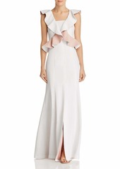 C/Meo Collective Women's Elation Ruffle Peplum Sleevleess Long Maxi Gown Dress Ivory with Blush s