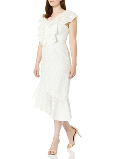 C/Meo Collective Women's More to GIVE Off Shoulder LACE MIDI Dress  L