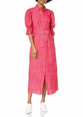 C/Meo Collective Women's Short Puff Sleeve Collared Button Front and Belted Early On Midi Dress  XS