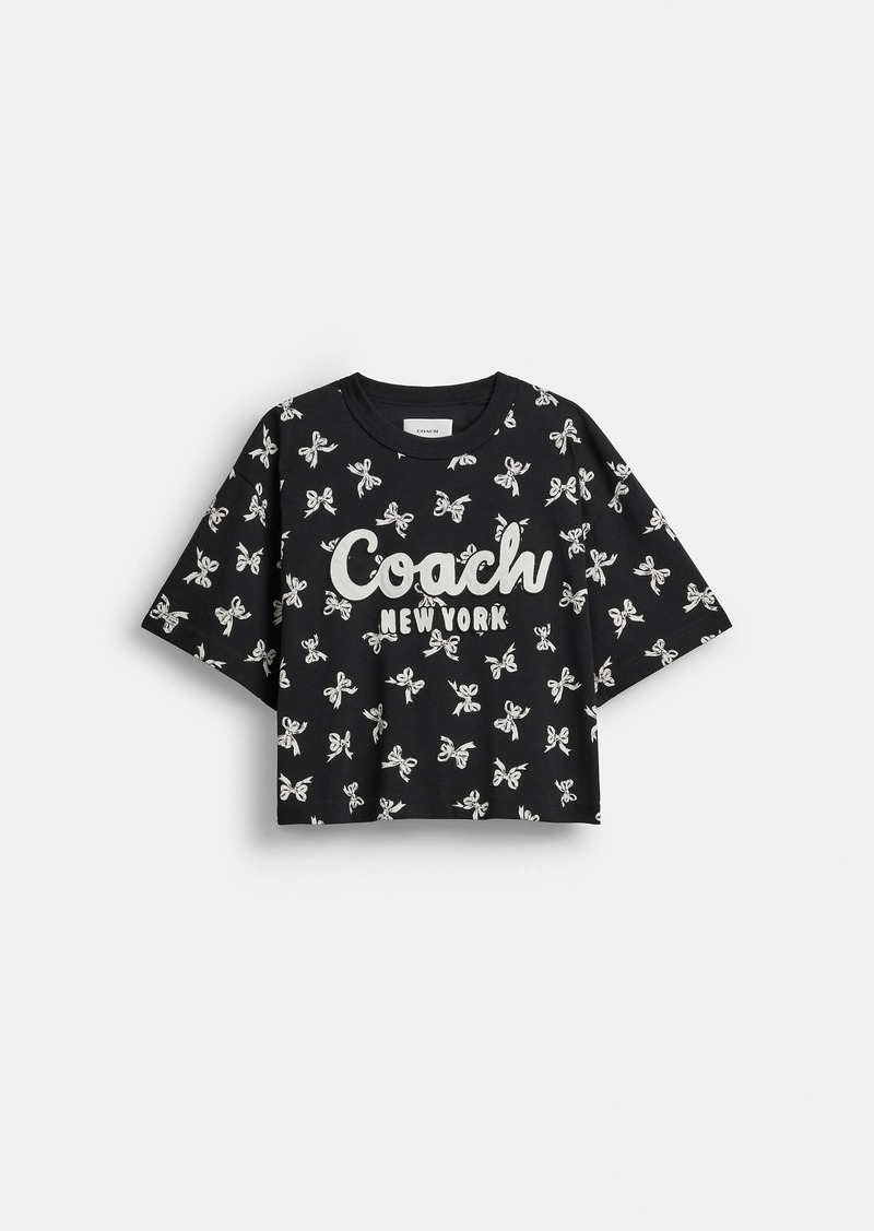 Coach Bow Print Cursive Signature Cropped T Shirt