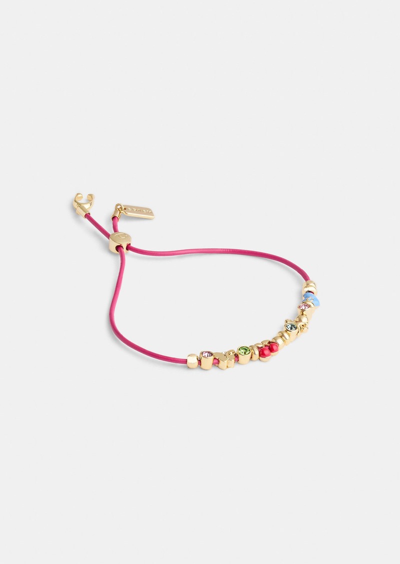 Coach Cherry And Heart Multi Charm Leather Slider Bracelet