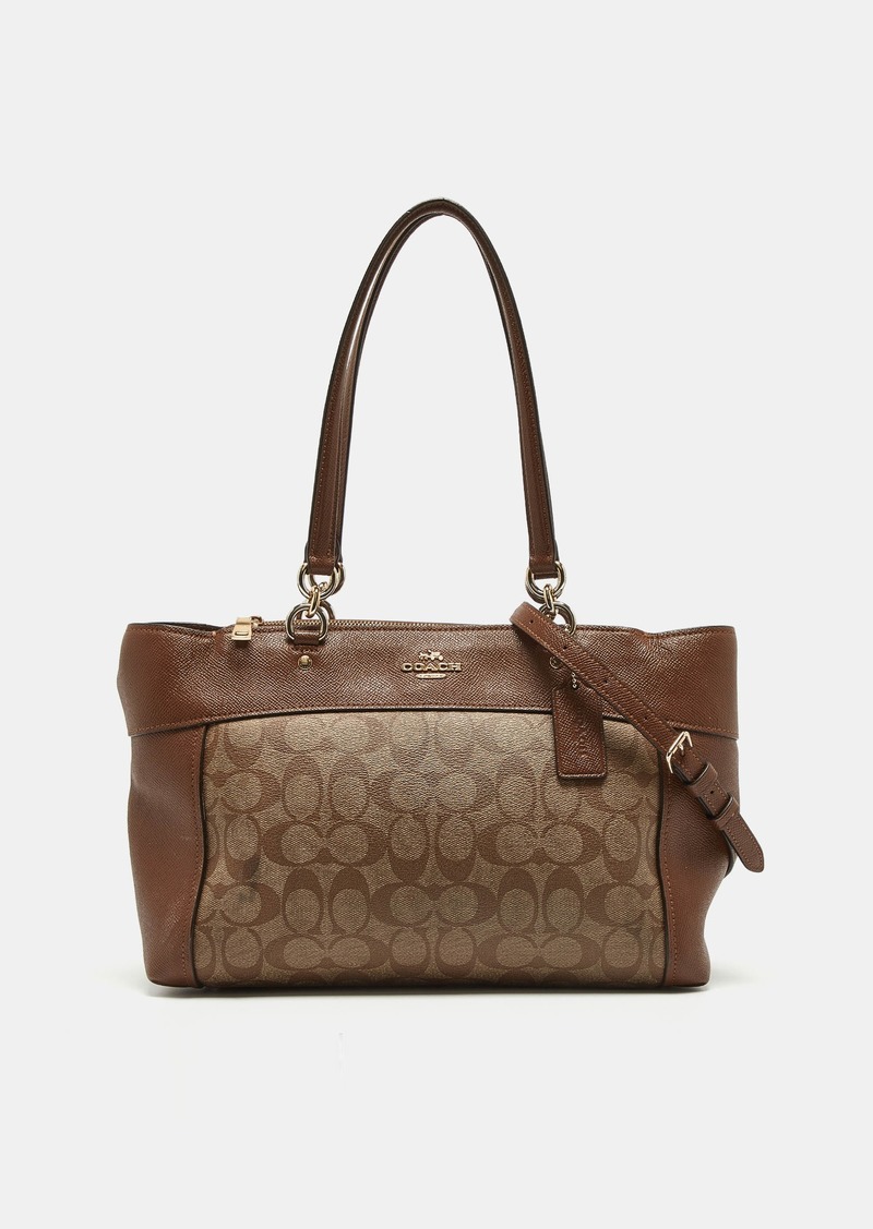 Coach /beige Signature Coated Canvas And Leather Brooke Satchel