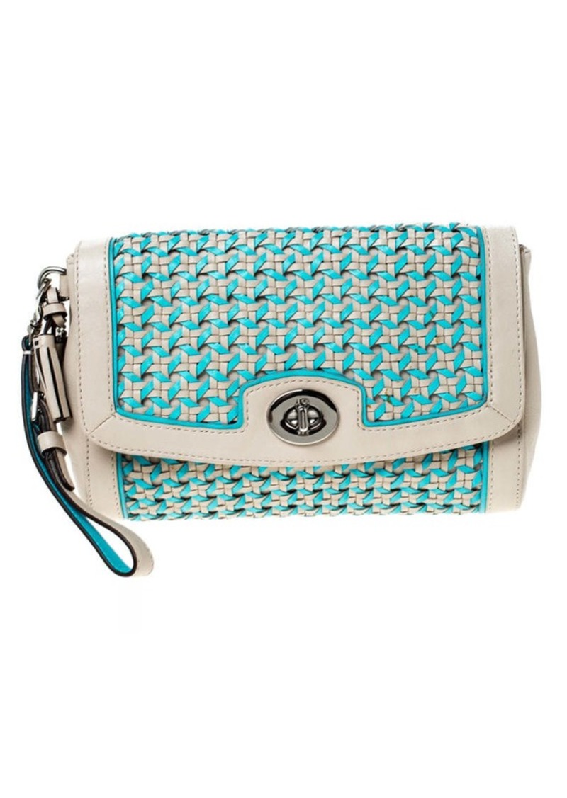 Coach /blue Caning Leather Flap Wristlet Clutch