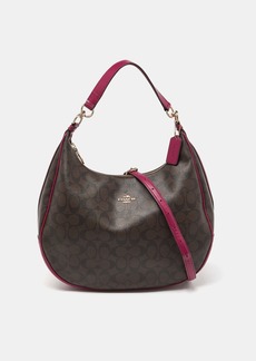 Coach /brown Signature Coated Canvas And Leather Harley Hobo